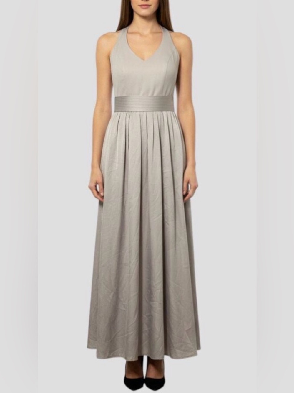 Vera Wang silver gray Halter satin bridal whimsy wedding Maxi Gown